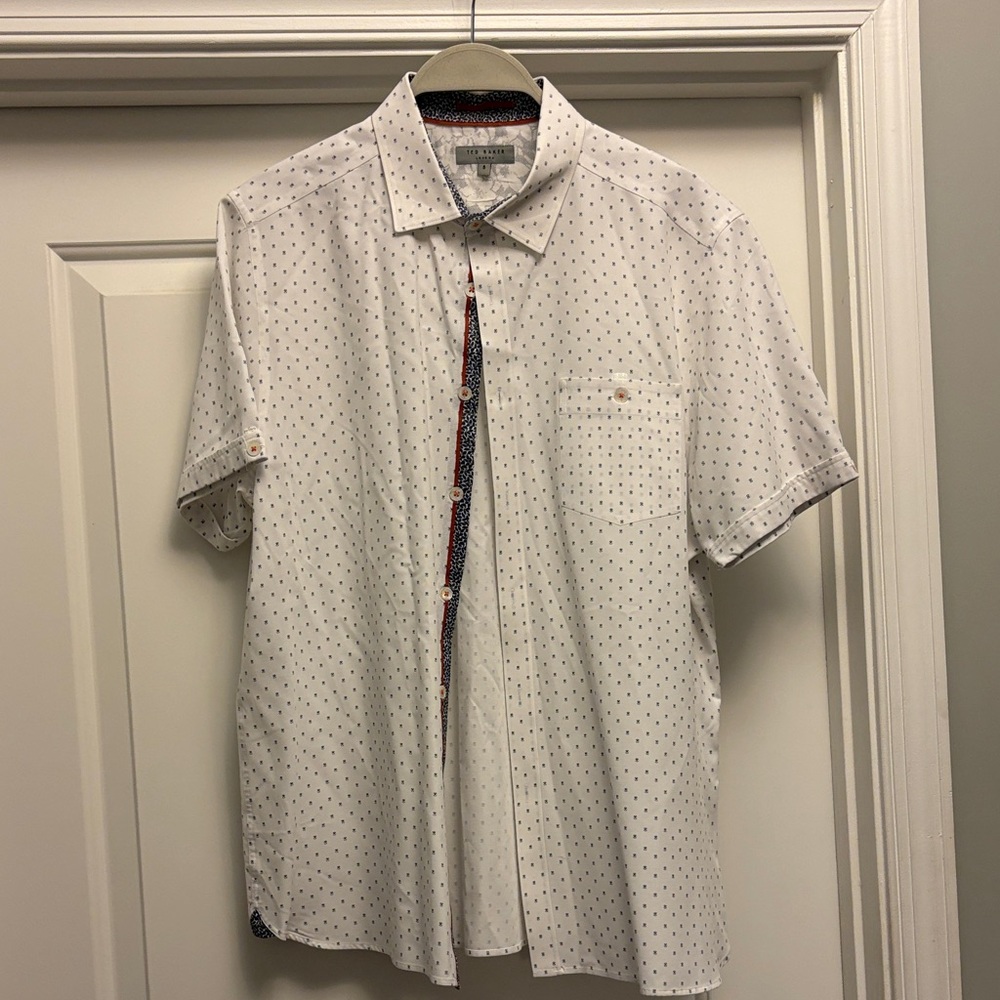 Ted Baker White Shirt with Navy Polka Dots